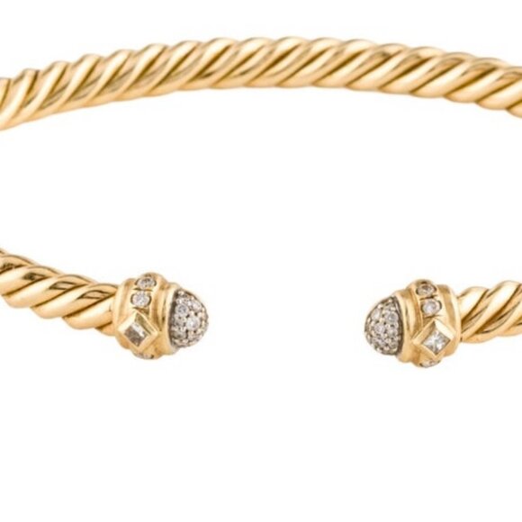 DAVID YURMAN 18K 750 YELLOW GOLD DIAMOND SPIRA CABLE CUFF BRACELET - Picture 4 of 10